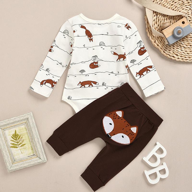 2PCS Cute Cartoon Animal Print Babysuits and Pants Wholesale children's clothing - PrettyKid