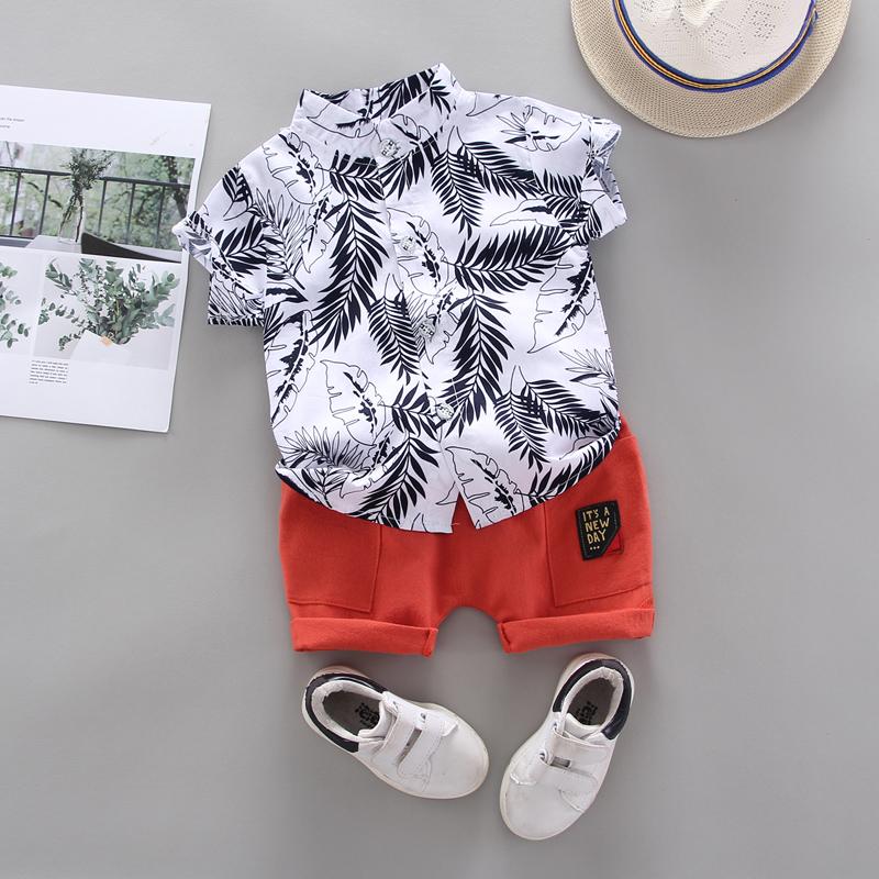 2-piece Feather Pattern T-shirt & Shorts for Children Boy - PrettyKid