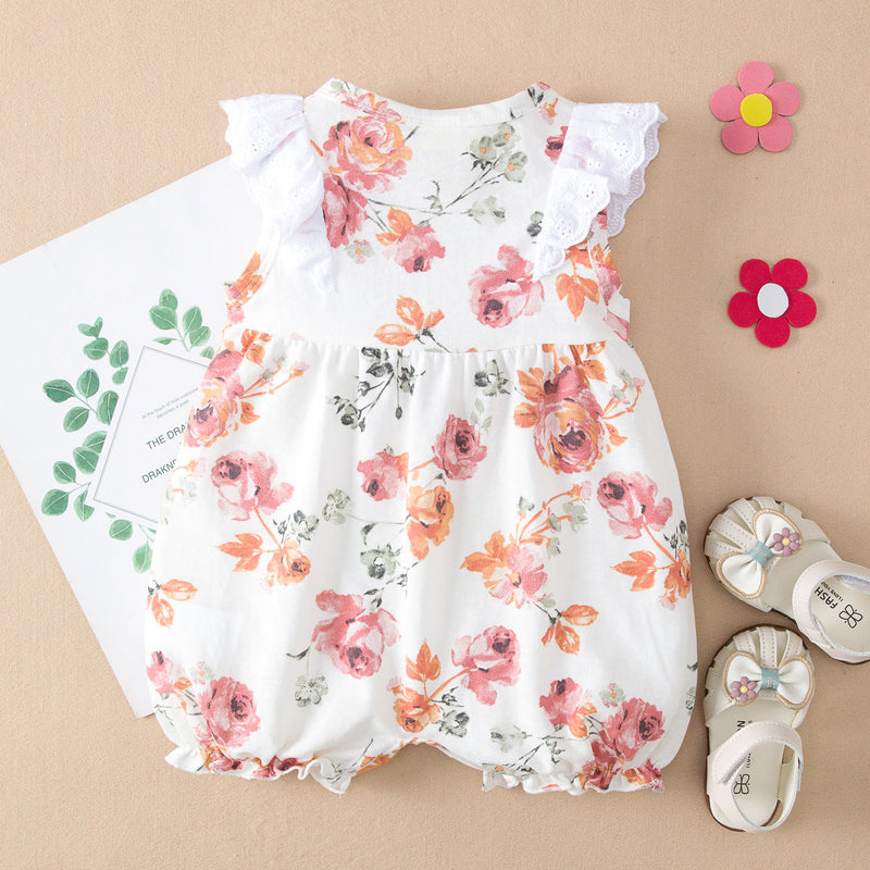 Baby Girl Cute Floral Sleeveless Summer Rompers Bulk Baby Clothes - PrettyKid