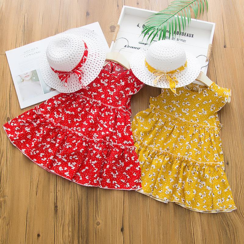 Toddler Girl Floral Print Dress & Straw Hat Children's Clothing - PrettyKid