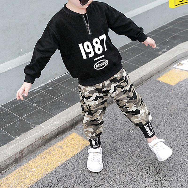 2-piece Letter Pattern Sweatshirts & Camouflage Pants for Boy - PrettyKid