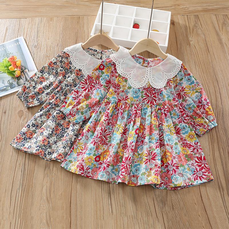 luxury baby clothes wholesale Baby Girl Floral Print Peter Pan Collar Dress - PrettyKid