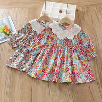 luxury baby clothes wholesale Baby Girl Floral Print Peter Pan Collar Dress - PrettyKid