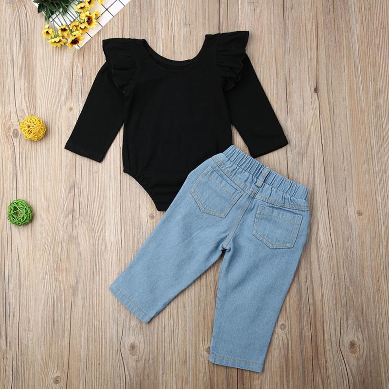 2-piece Letter Pattern Bodysuit & Jeans for Toddler Girl - PrettyKid