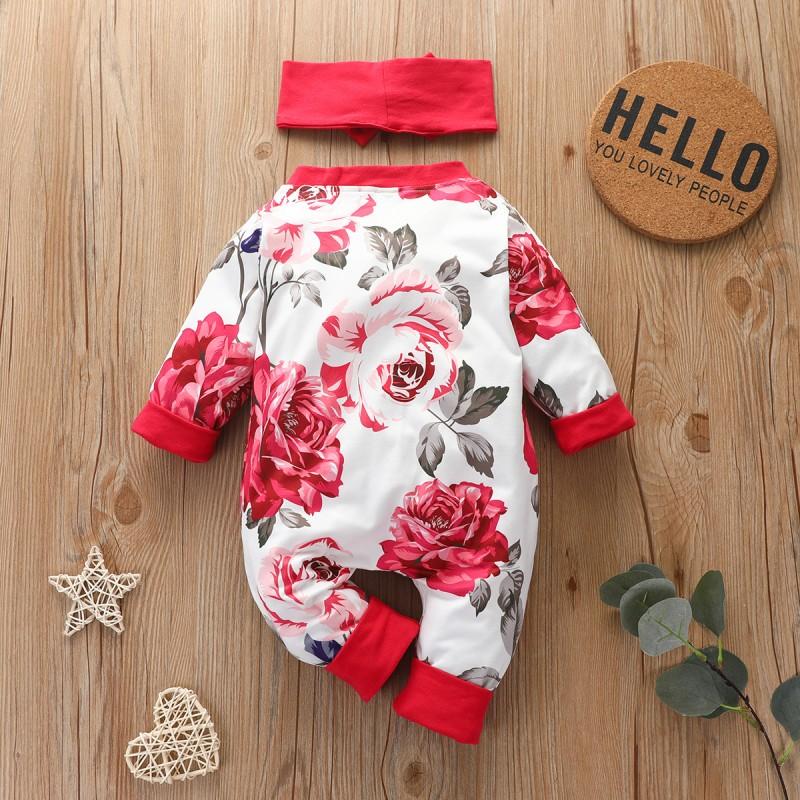 2-piece Floral Printed Jumpsuit & Headband for Baby Girl Wholesale children's clothing - PrettyKid