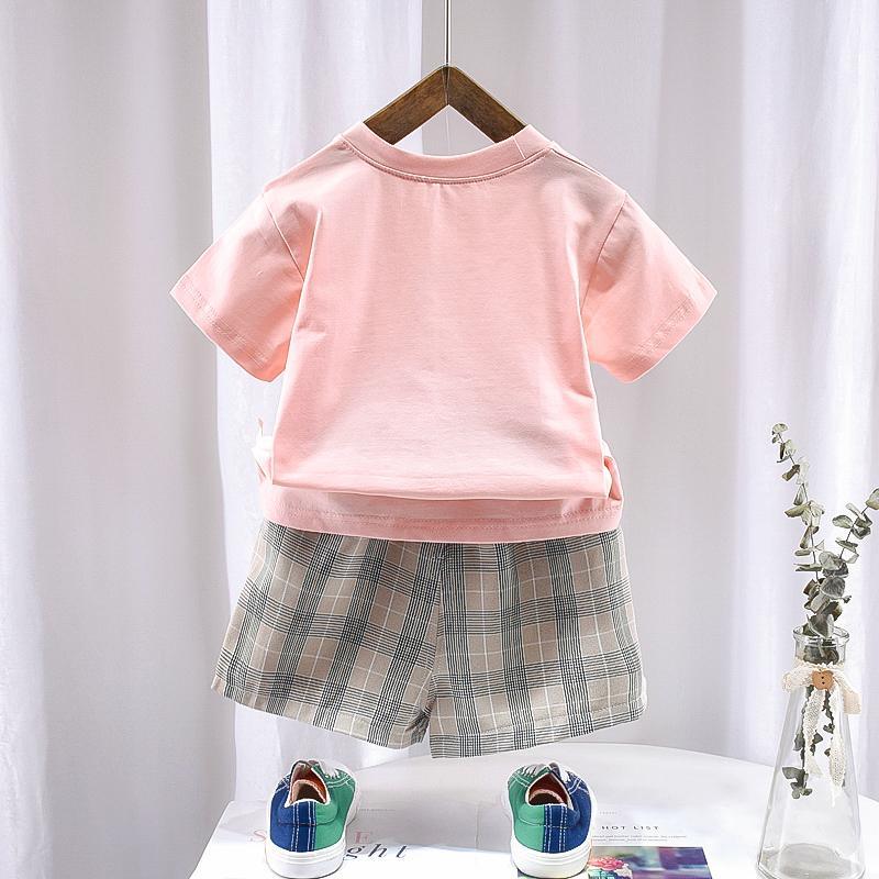 Toddler Girl Cat Embroidery Top & Plaid Shorts - PrettyKid