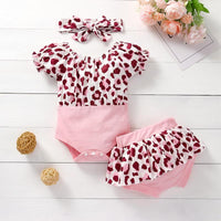 Baby Girl Leopard Print Color-block Bodysuit & Shorts & Headband - PrettyKid