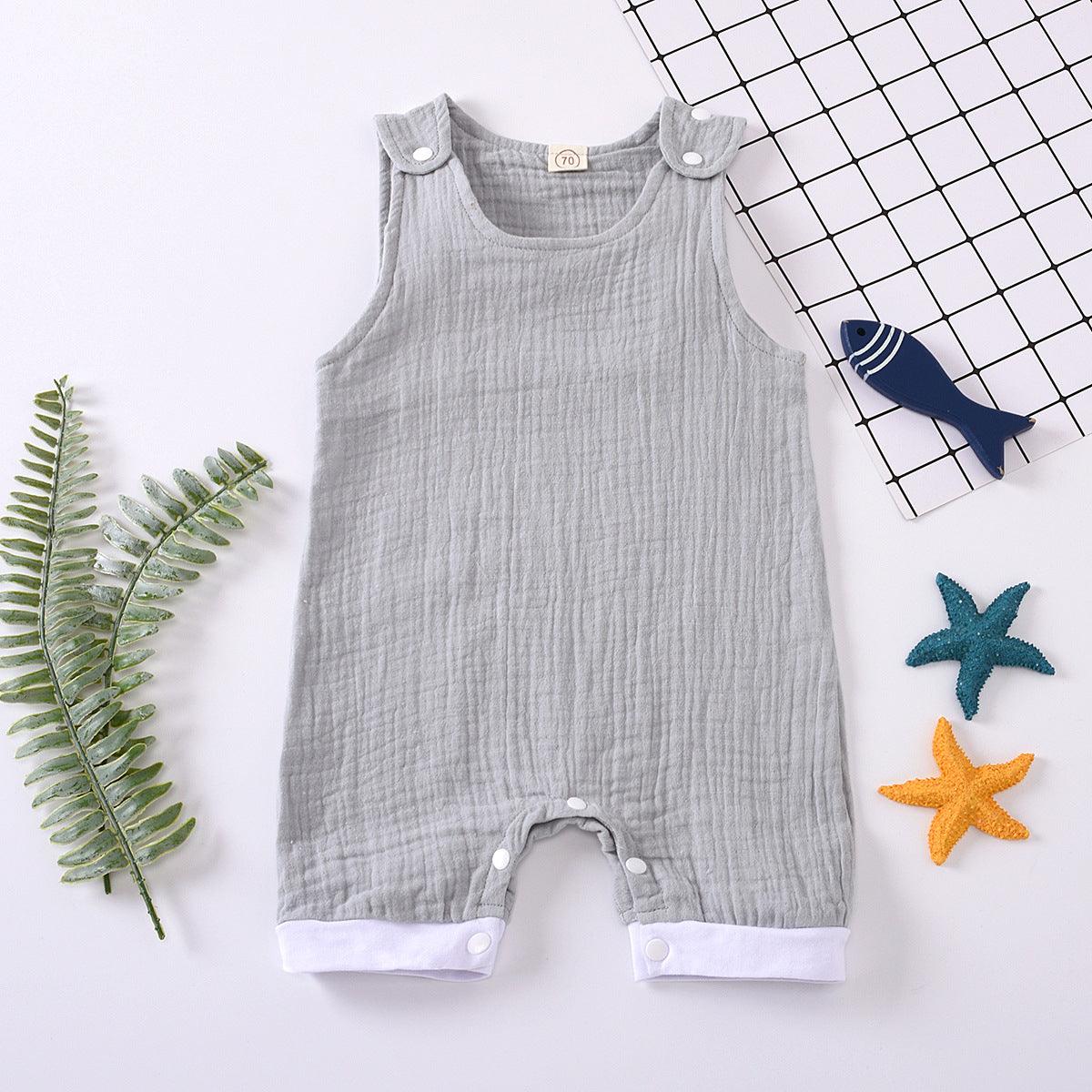 Baby Boy Sleeveless Grey Bodysuit Baby One Piece Jumpsuit - PrettyKid