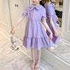 Kid Girl Solid Color Lapel Ruffle Hem Dress - PrettyKid