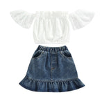 18months-6years Toddler Girl Sets Children's Clothing Wholesale Girls Lace Top & Denim Skirt Suit Summer - PrettyKid