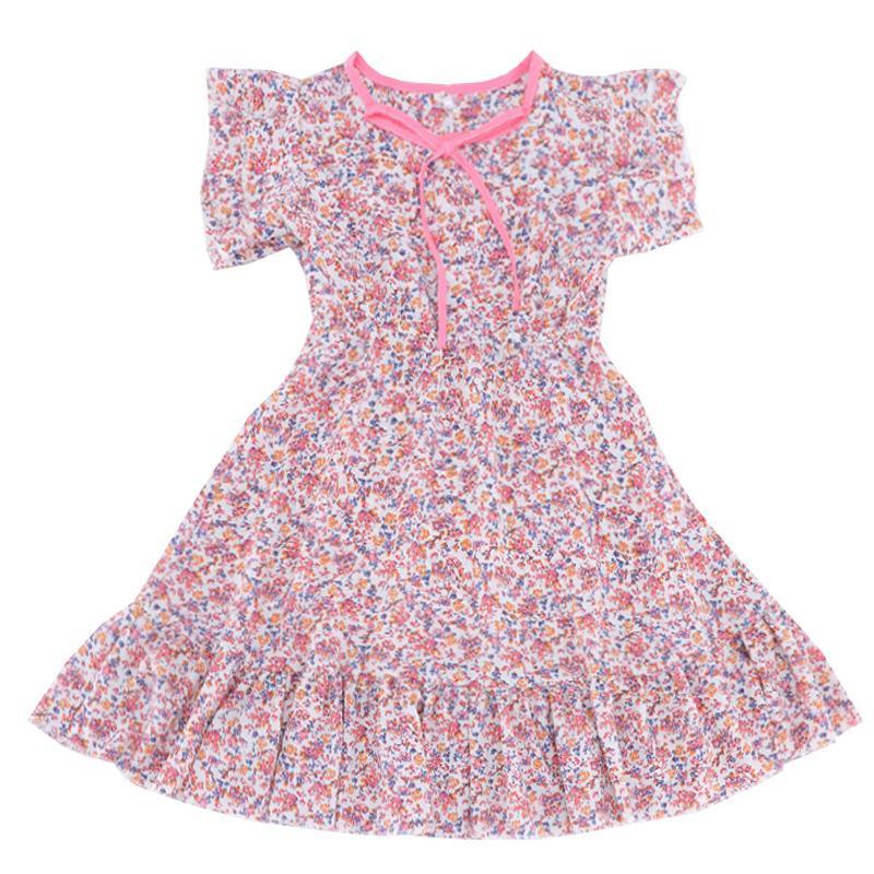 Kid Girl Double Ruffle Sleeves Ruffle Hem Floral Print Dress - PrettyKid