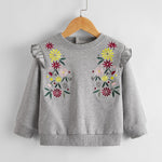 Toddler Girl Sweet Floral Embroidery Round Collar Sweatshirts - PrettyKid