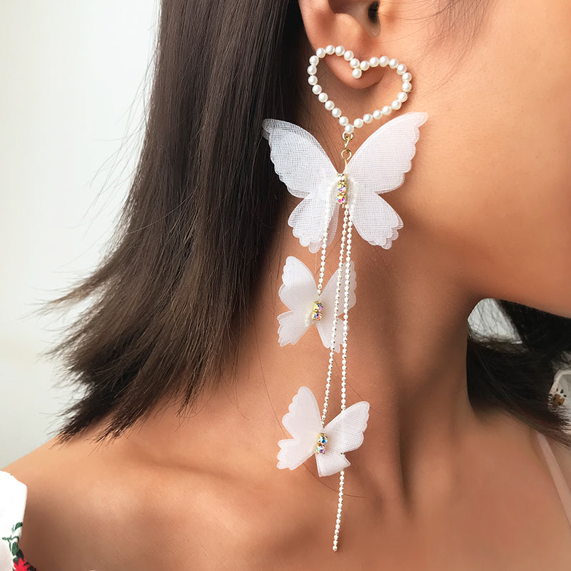 Women Butterfly Decor Heart-shaped Pearl Earrings - PrettyKid