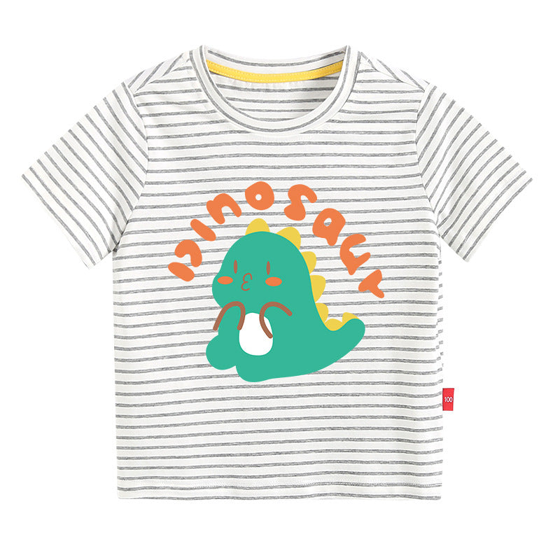 18M-11Y Big Kid Striped Dinosuar Print T-Shirts Wholesale Kids Boutique Clothing