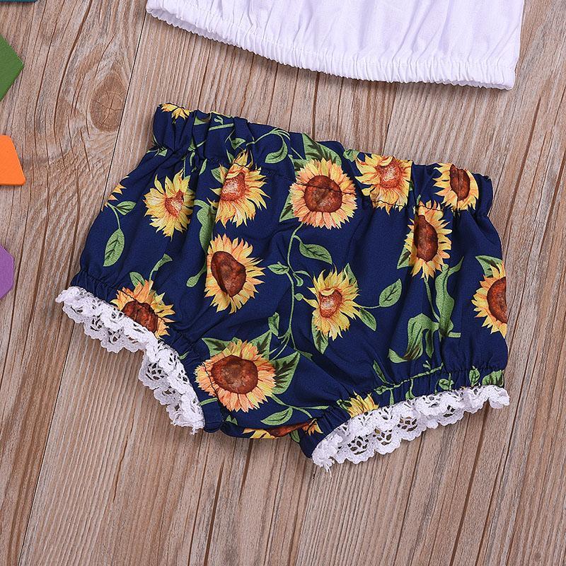 3-piece Solid Tassel Tops & Floral Printed Shorts & Headband for Baby Girl Wholesale children's clothing - PrettyKid