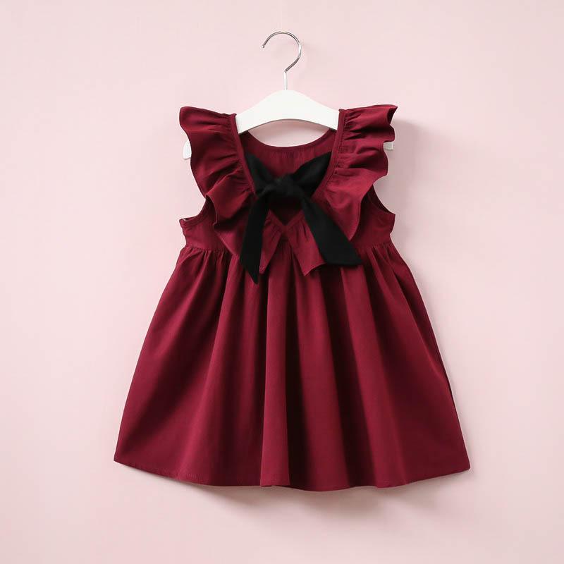 Solid Bow Decor Ruffle Pleated Dress for Toddler Girl - PrettyKid