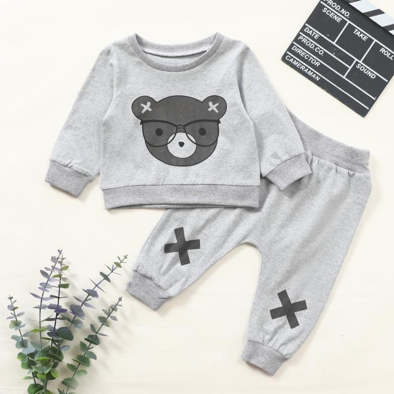 2-piece Bear Pattern Sweatshirts & Pants for Baby Boy - PrettyKid