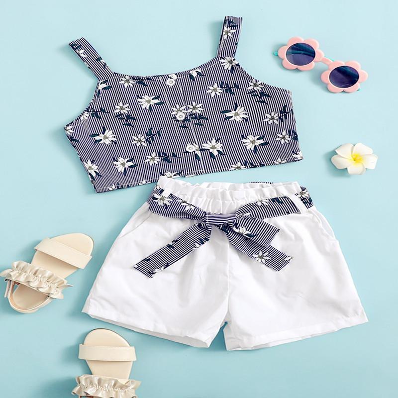 Grow Girl Stripe Flower Print Cime Top & Shorts - PrettyKid