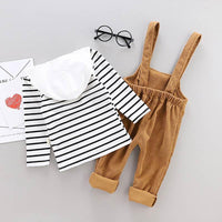 2-piece Striped Hoodie & Solid Dungarees for Children Boy - PrettyKid