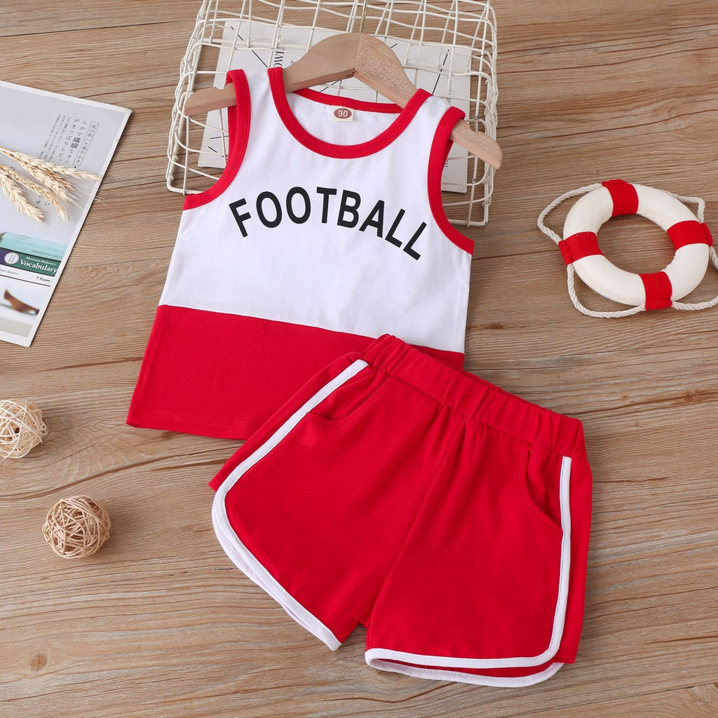 Boys Colorblock FOOTBALL Tank Top And Shorts Toddler Boy Outfit Sets - PrettyKid