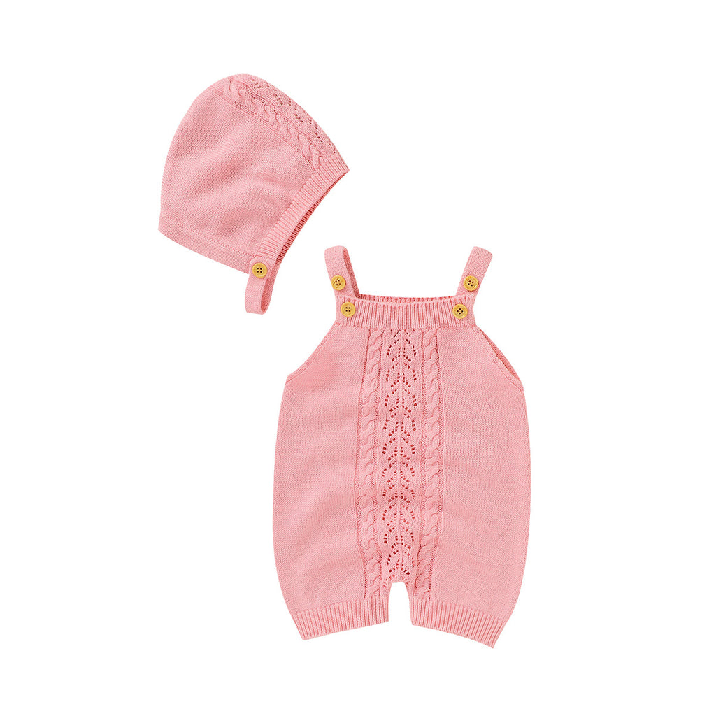 Baby Solid Knitted Jacquard Suspender Bodysuit Baby Sleeveless Jumpsuit - PrettyKid