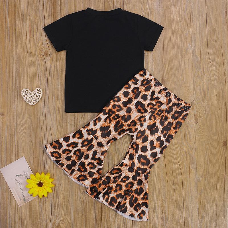 Toddler Girl Letter Print T-shirt & Leopard Print Bell-Bottom Pants - PrettyKid