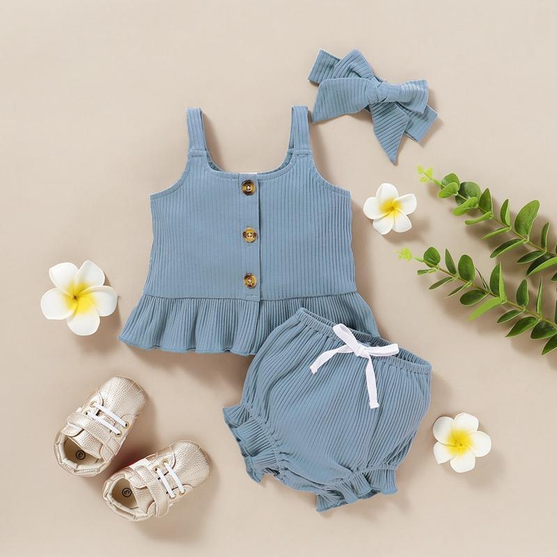 Baby Girl 3pcs Solid Color Cami Top & Shorts & Headband - PrettyKid