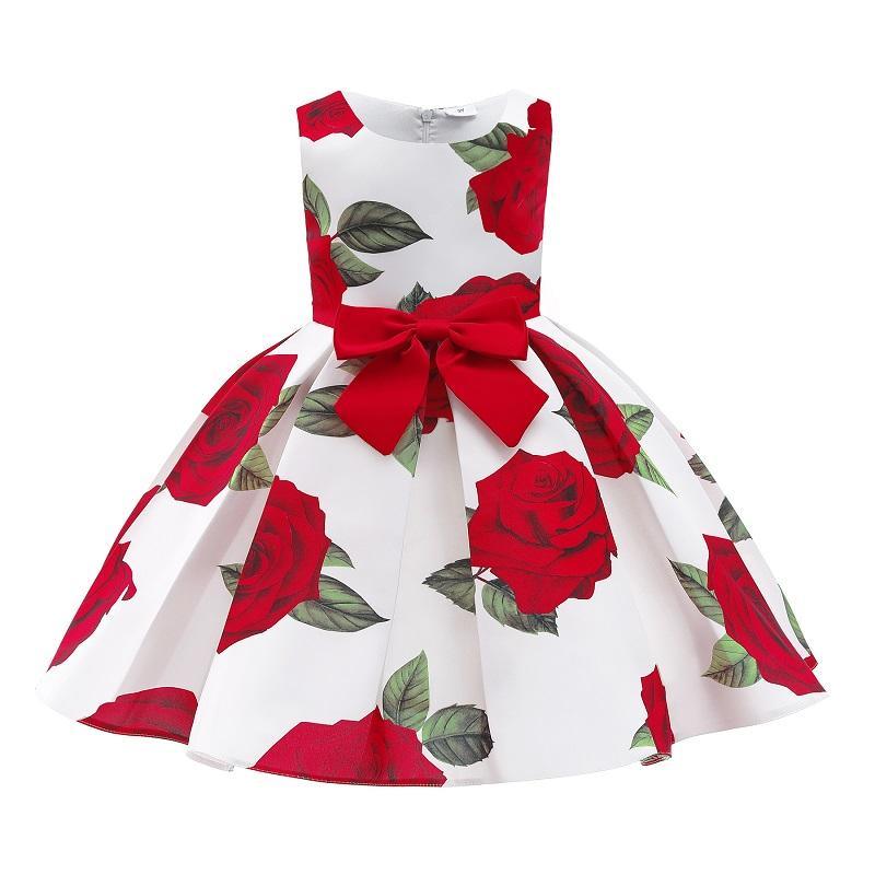 Girl Bow Decor Sleeveless Floral Formal Dress - PrettyKid