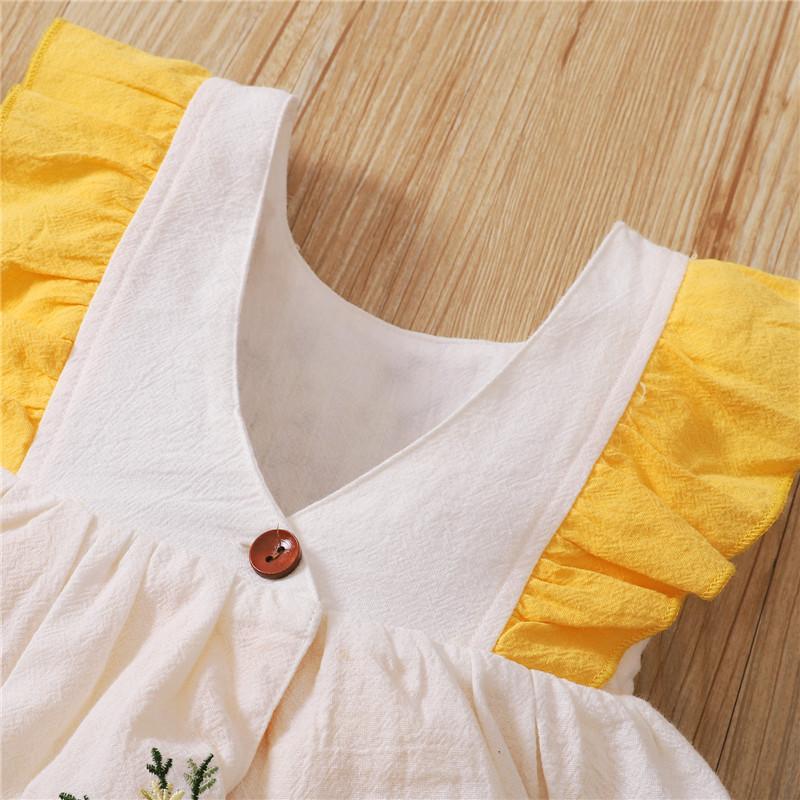 wholesale girls dresses Baby Girl Floral Embroidery Ruffle Sleeve Bodysuit Wholesale Children's Clothing - PrettyKid
