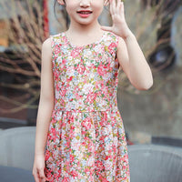 Girl Floral Print Vest Dress Children's Clothing - PrettyKid