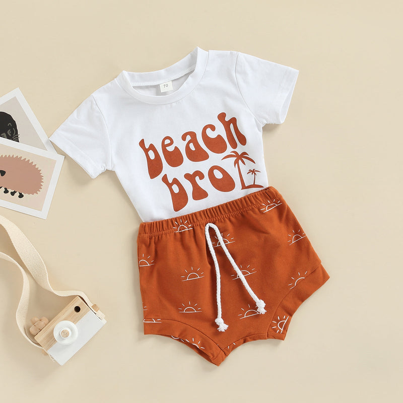 Beach Boy Short Sleeve T-Shirt Sun Print Strappy Shorts Wholesale Toddler Boy Sets - PrettyKid