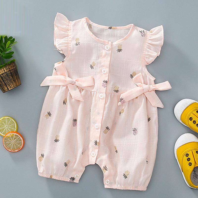 Sweet Pineapple Printed Bowknot Short-sleeve Jumpsuit Children's clothing wholesale - PrettyKid