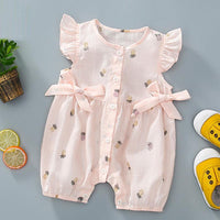 Sweet Pineapple Printed Bowknot Short-sleeve Jumpsuit Children's clothing wholesale - PrettyKid