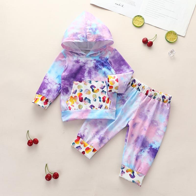 2-piece Tie Dye Gradient Hoodie & Pants for Baby Girl Wholesale children's clothing - PrettyKid