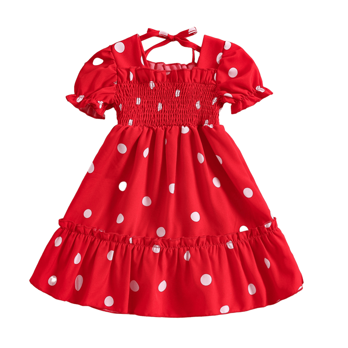 18M-6Y Toddler Girls Polka Dots Puff Sleeve Smocked Dresses Wholesale Girls Fashion Clothes