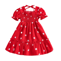 18M-6Y Toddler Girls Polka Dots Puff Sleeve Smocked Dresses Wholesale Girls Fashion Clothes