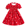 18M-6Y Toddler Girls Polka Dots Puff Sleeve Smocked Dresses Wholesale Girls Fashion Clothes