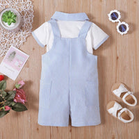 Baby Boy Color-block Shirt & Striped Overalls - PrettyKid