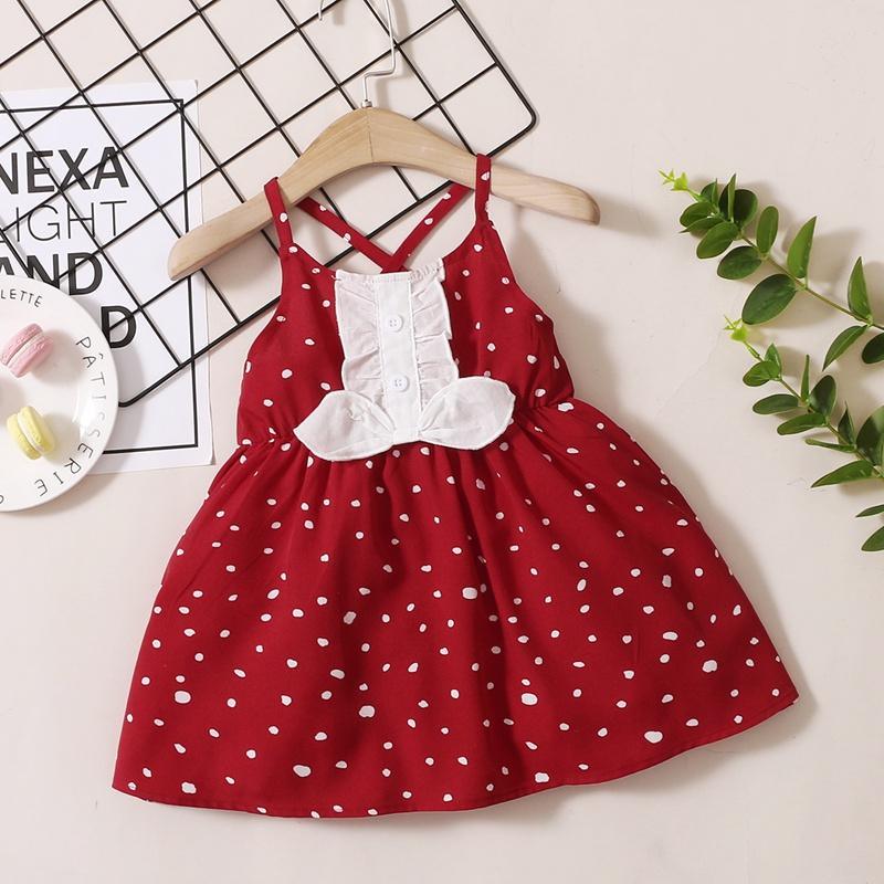 Toddler Girl Bowknot Decor Polka Dot Cami Dress - PrettyKid