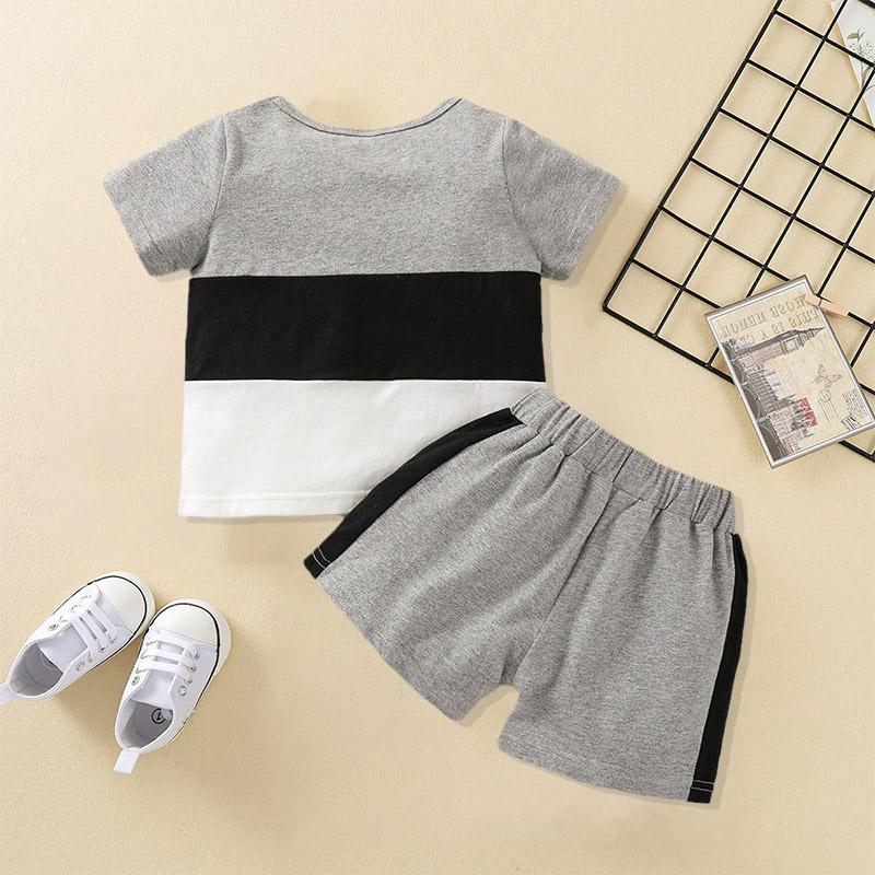 Baby Boy Color-block Letter Print T-shirt & Shorts Children's Clothing - PrettyKid