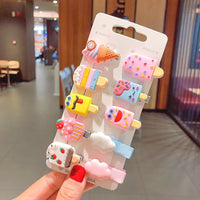 Girl 8pcs Cartoon Ice Cream Hair Clips - PrettyKid