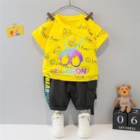 Grow Boy Bear Print T-shirt & Letter Shorts - PrettyKid