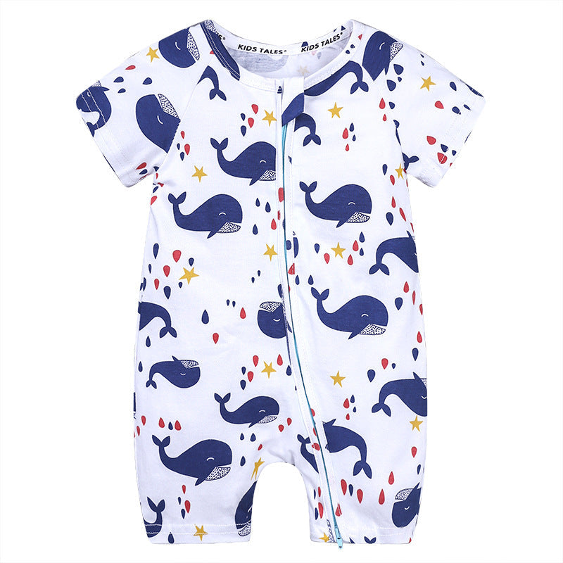 0-18M Baby Onesies Short Sleeve Double Zip Cartoon Lion Print Romper Wholesale Baby Clothes In Bulk - PrettyKid
