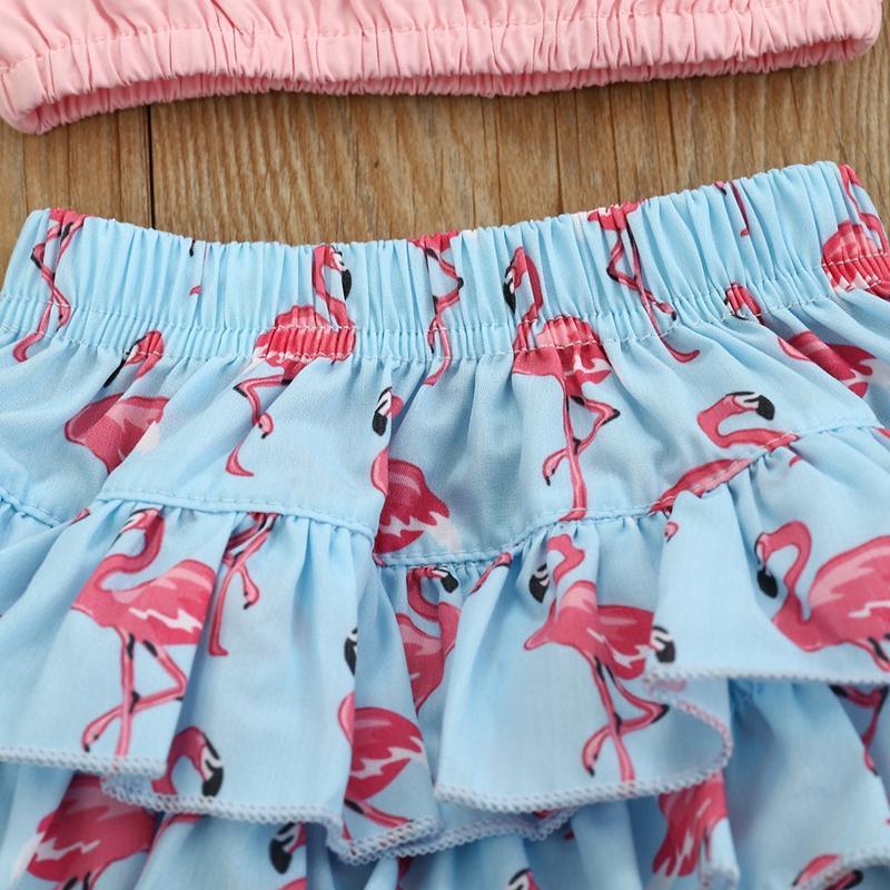 Baby Girl Ruffle Collar Top & Flamingo Print Layered Shorts & Headband - PrettyKid