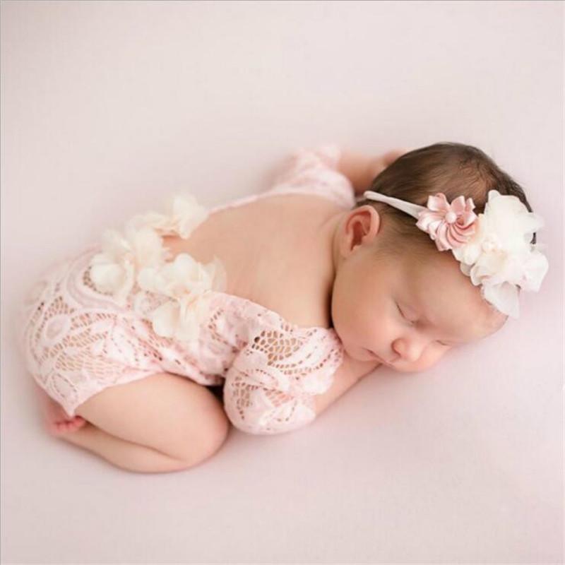 Baby Girls Skin Friendly Lace Long Sleeved Jumpsuit Hairband Set - PrettyKid