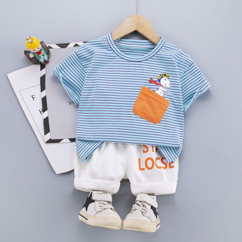 Toddler Boy Striped T-shirt & Letter Shorts Children's Clothing - PrettyKid