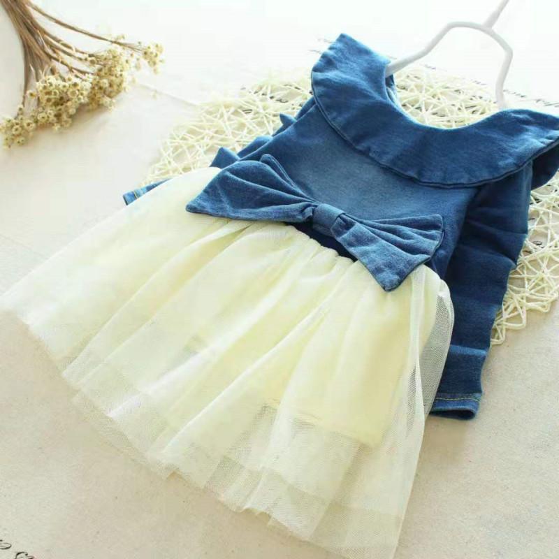 Denim Sleeveless Mesh Dress Wholesale Children's Clothing - PrettyKid