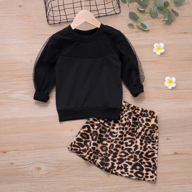 2-piece Long-sleeve & Leopard Skirt for Toddler Girl - PrettyKid