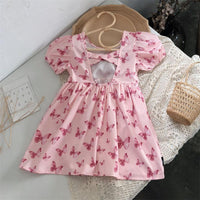 little girl wholesale boutique clothing Toddler Girl Butterfly Print Puff Sleeves Dress - PrettyKid