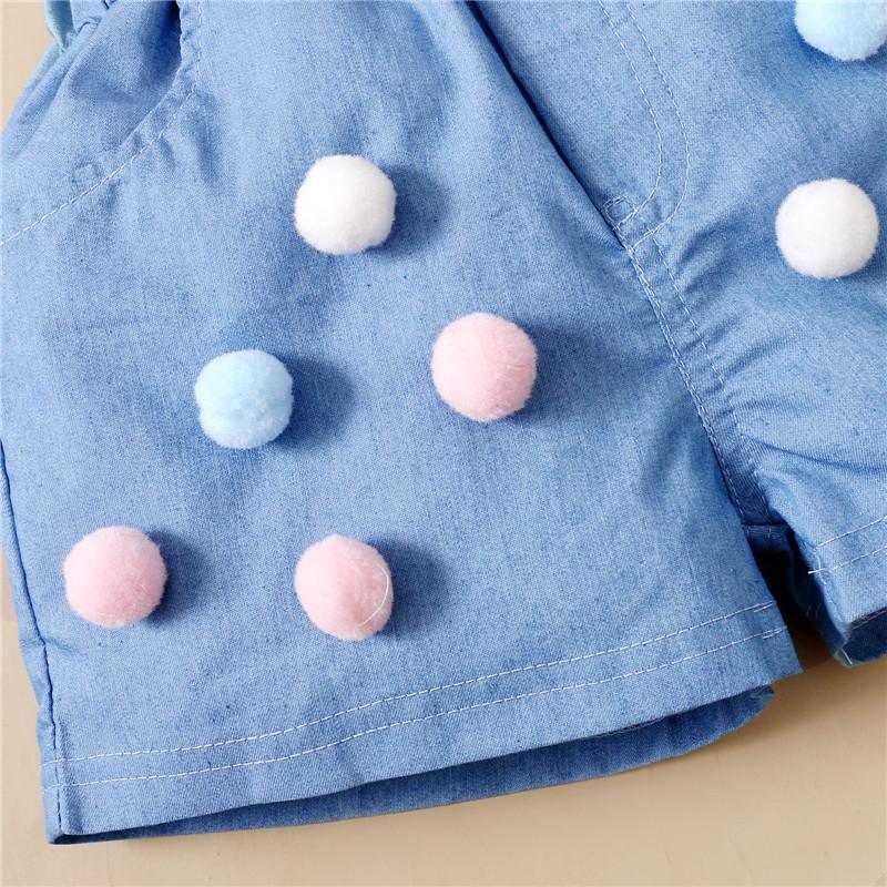 childrenswear wholesale Baby Girl Popsicle Print Ruffle Sleeve Top & Denim Shorts Wholesale Children's Clothing - PrettyKid